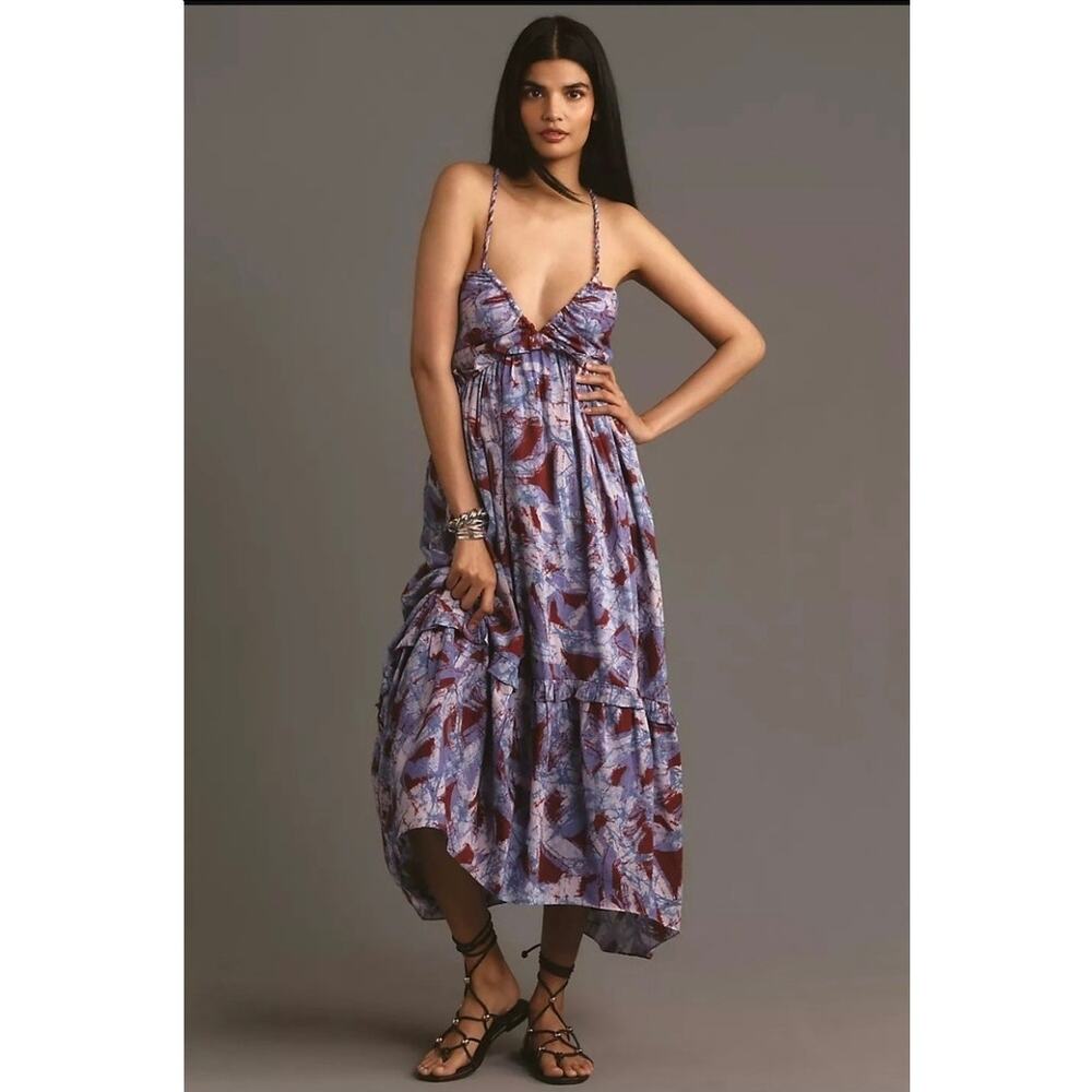 Anthropologie V-Neck A-Line Midi Dress. Size M. Ret $228. Silk & Cotton Blend - Picture 2 of 12